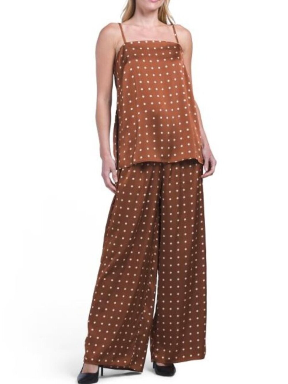 WHITE CLOSET 2pc Spot Satin Coordinate Camisole And Pants Set